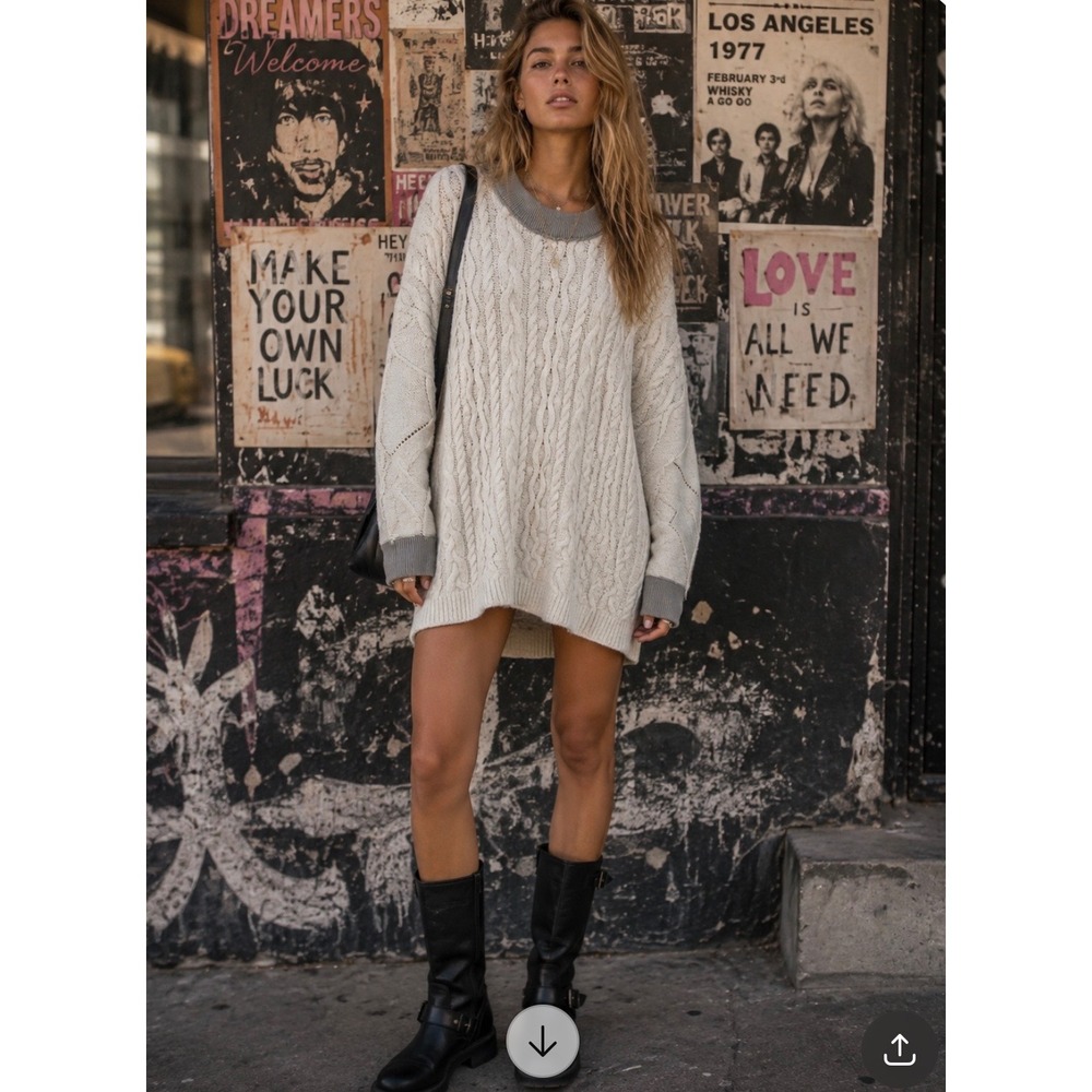 Free People Olympic Oversized Sweater Ivory and Gray Size Small